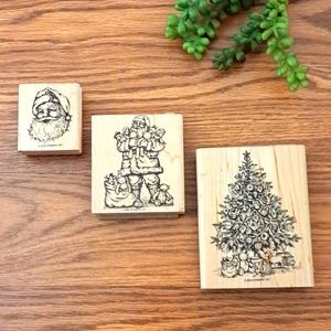 Stampin Up Vintage Y2K Christmas Rubber Stamps 3 Santa Tree Crafts Cards Letters